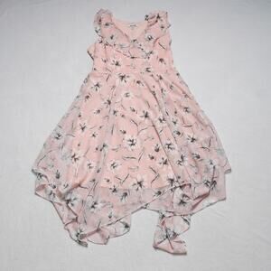 Kensie Pink Floral Handkerchief Hem Midi Dress - Size 12